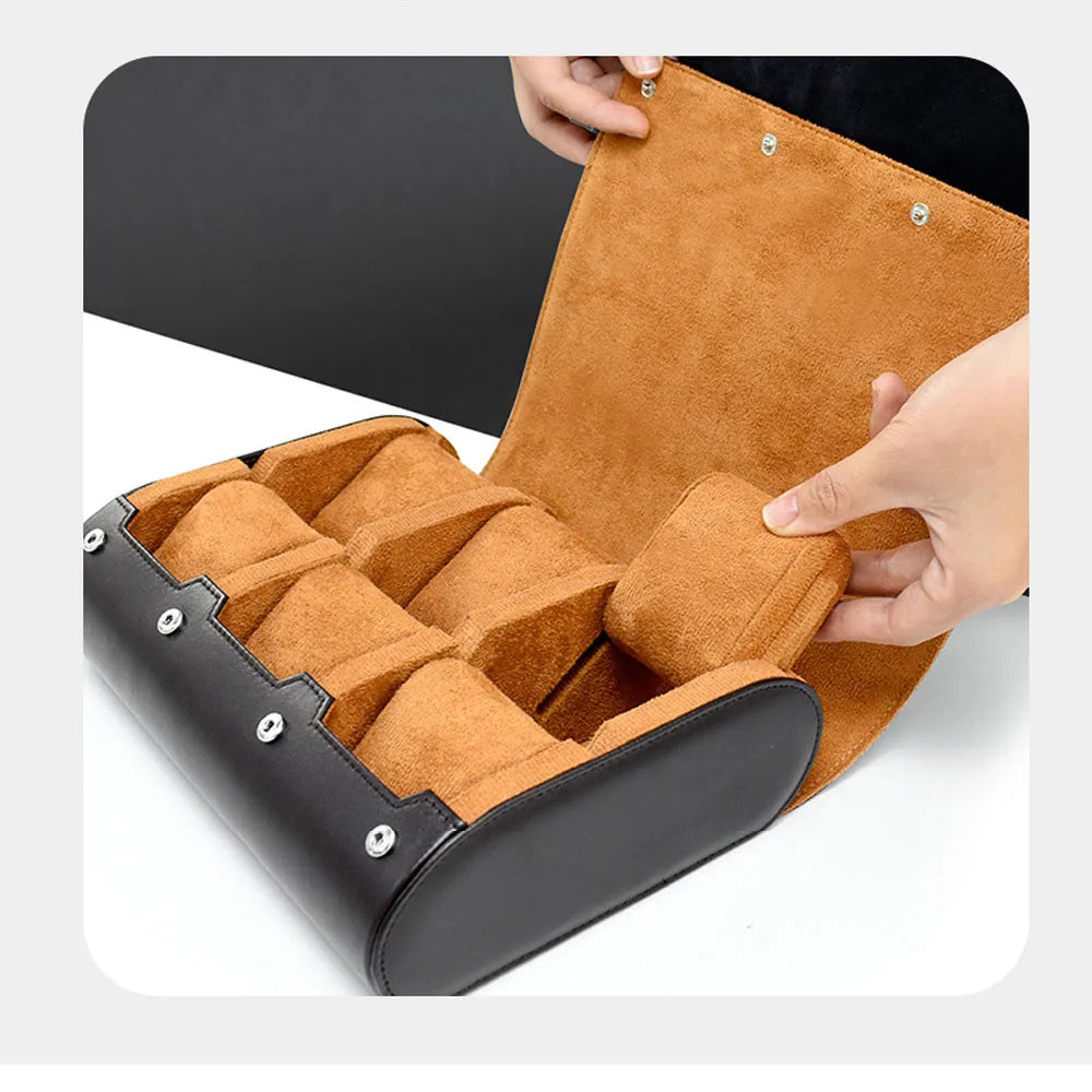 Watch Travel Case - for Men - for Women -Watch Roll Travel Case Organizer Display - Watch Case - 6 Slots Watch Box Organizer