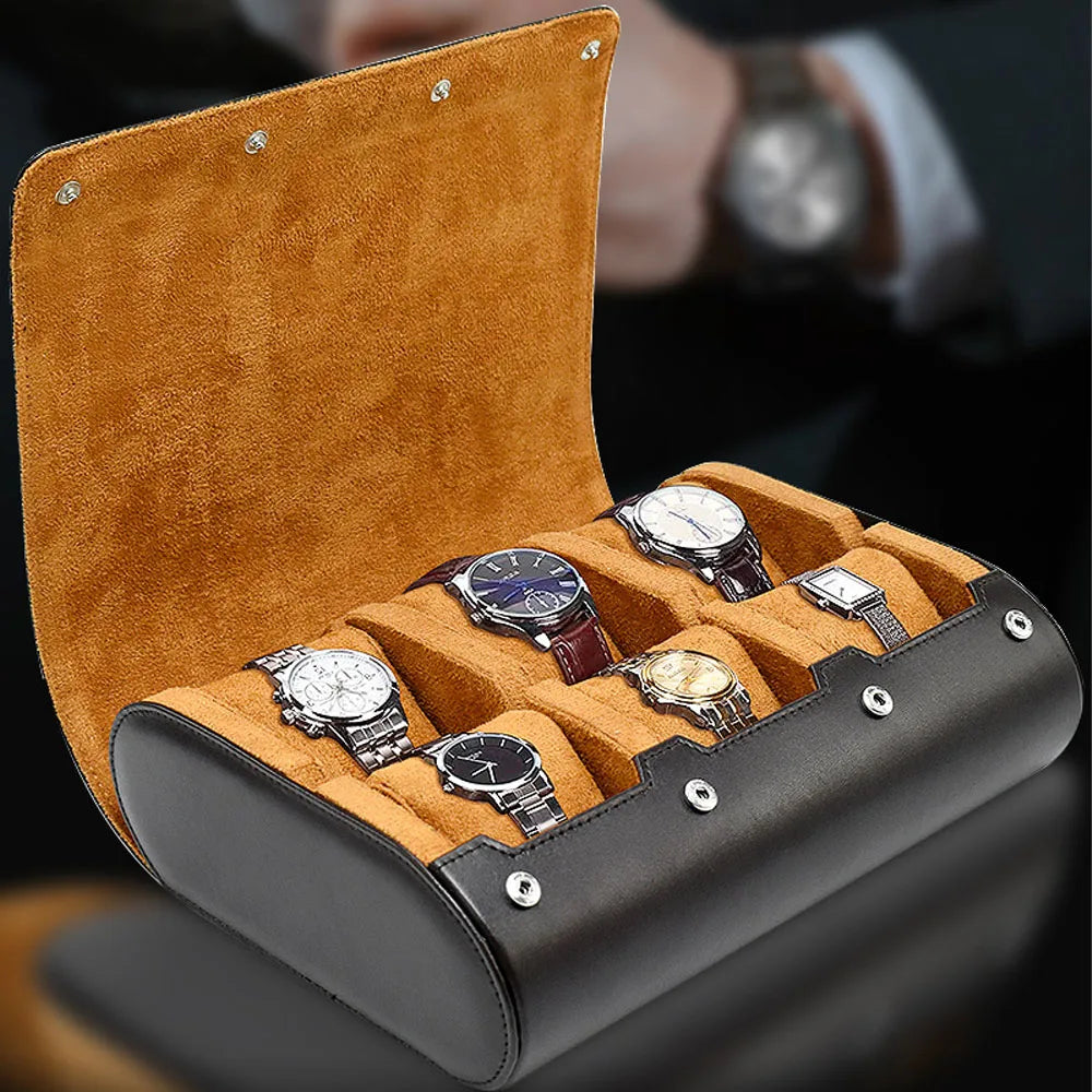 Watch Travel Case - for Men - for Women -Watch Roll Travel Case Organizer Display - Watch Case - 6 Slots Watch Box Organizer