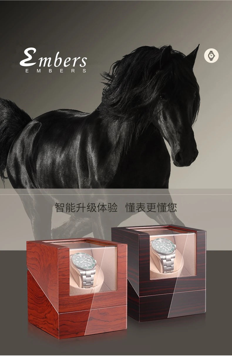 Embers Luxry Wooden Watch Box Single Winder with Glass Storage Automatic Watch Case Battery Powered Shaker Mabuchi Motor