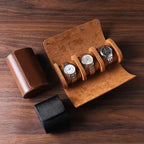 Watch Roll Travel Case - 3 Watch Storage and Organizer-Secure Storage with Innovative Removable Pillows & Solid Watch Organizer