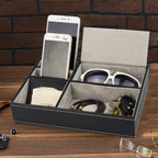 PU Desktop Organizer with 5/6 Compartments Men's Valet Tray Nightstand Jewelry Storage Box for Phone Keys Wallet Watch Glasses