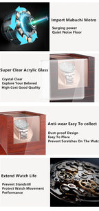 Embers Luxry Wooden Watch Box Single Winder with Glass Storage Automatic Watch Case Battery Powered Shaker Mabuchi Motor
