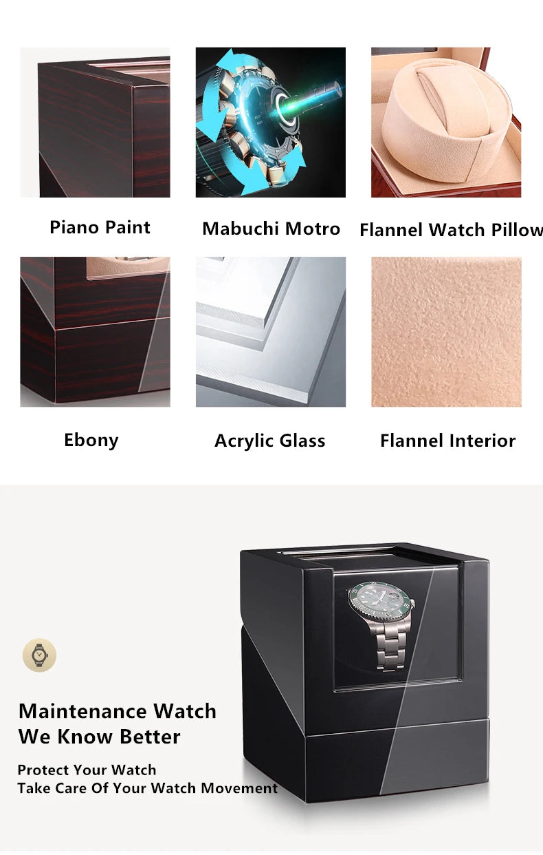 Embers Luxry Wooden Watch Box Single Winder with Glass Storage Automatic Watch Case Battery Powered Shaker Mabuchi Motor
