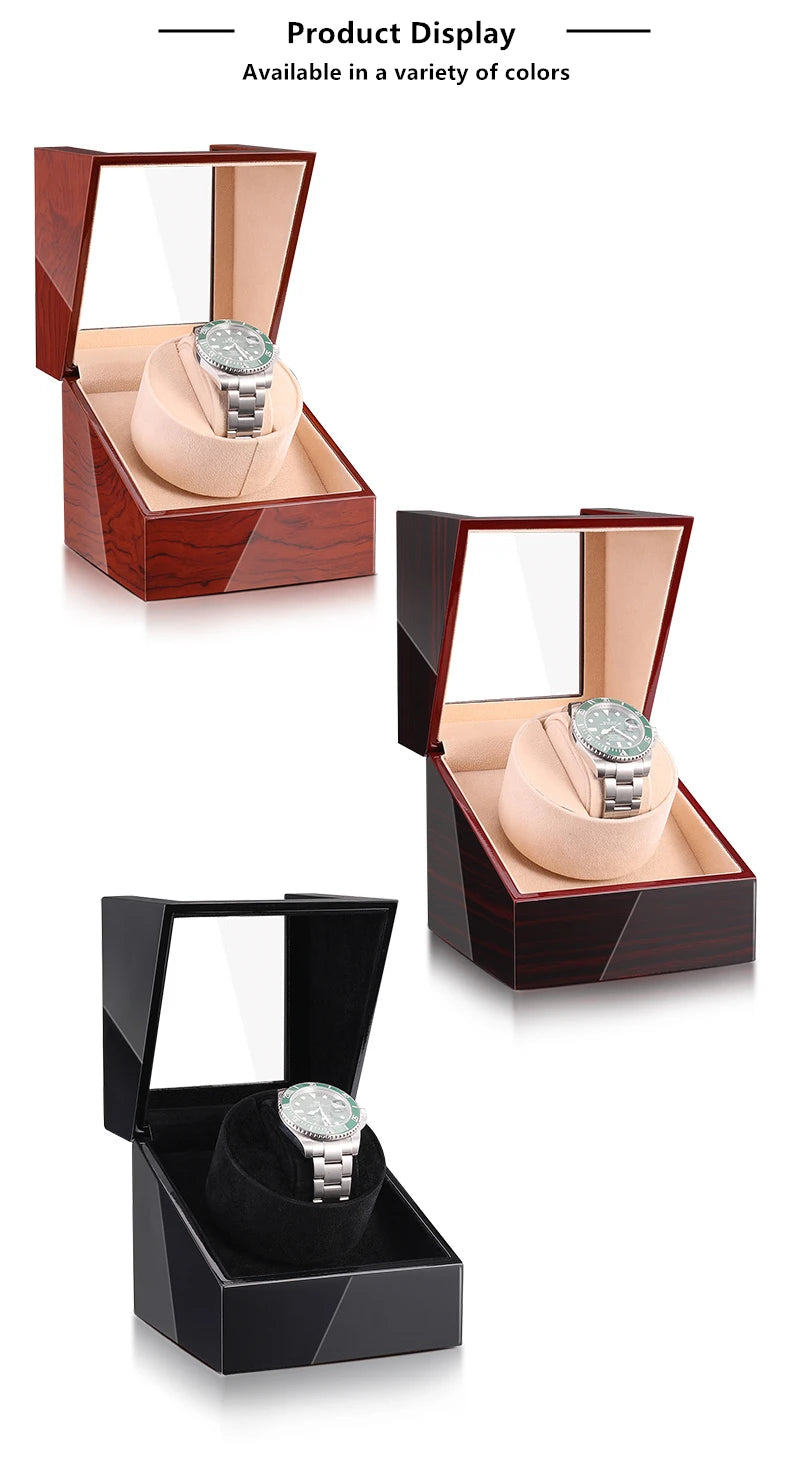 Embers Luxry Wooden Watch Box Single Winder with Glass Storage Automatic Watch Case Battery Powered Shaker Mabuchi Motor