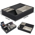 PU Desktop Organizer with 5/6 Compartments Men's Valet Tray Nightstand Jewelry Storage Box for Phone Keys Wallet Watch Glasses
