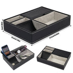 PU Desktop Organizer with 5/6 Compartments Men's Valet Tray Nightstand Jewelry Storage Box for Phone Keys Wallet Watch Glasses