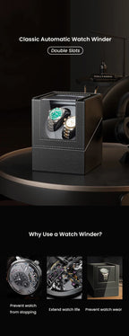 Double Watch Winder for Automatic Watches Automatic Watch Winder Leather Box 2 Slots Watch Winder for Men with Quiet Motor
