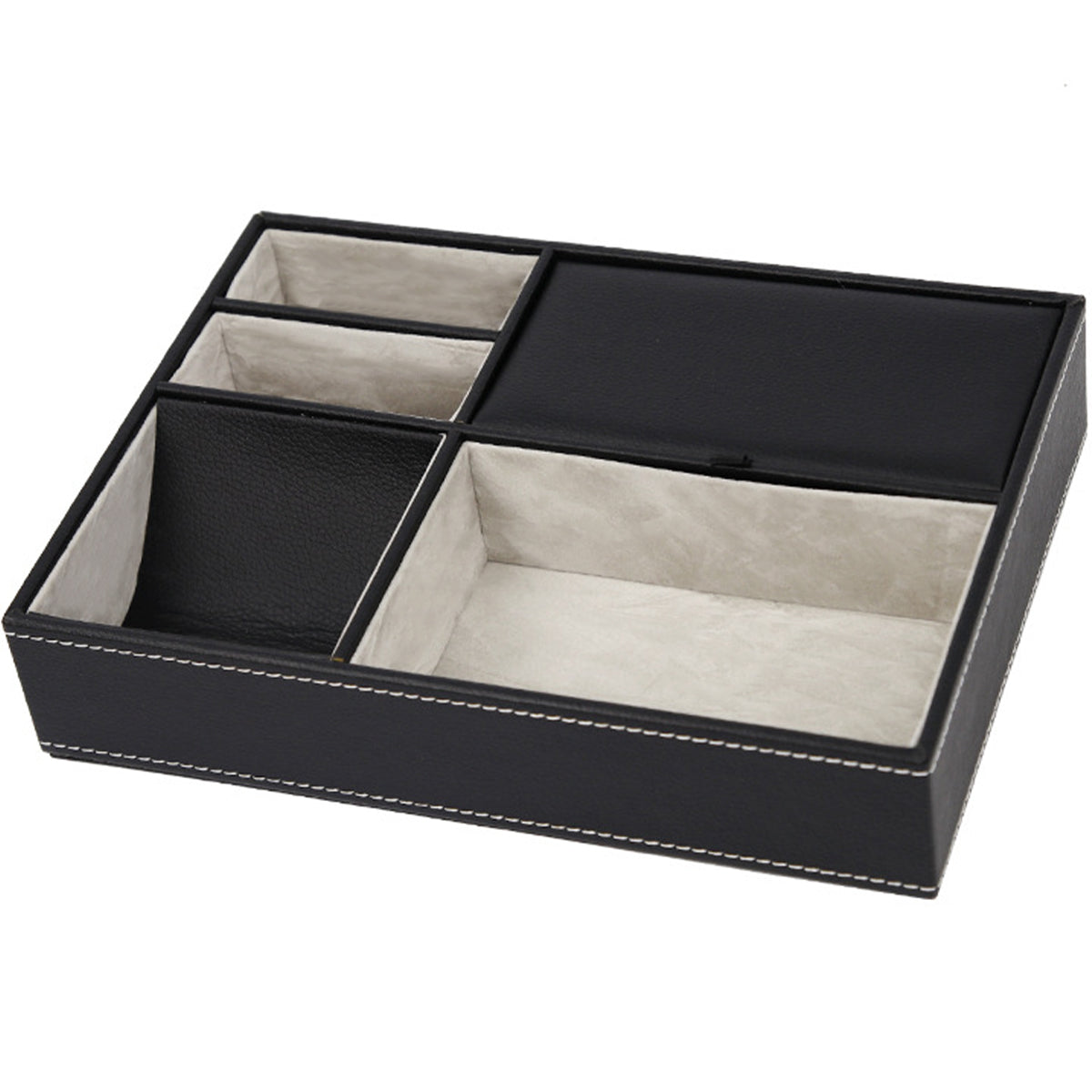PU Desktop Organizer with 5/6 Compartments Men's Valet Tray Nightstand Jewelry Storage Box for Phone Keys Wallet Watch Glasses