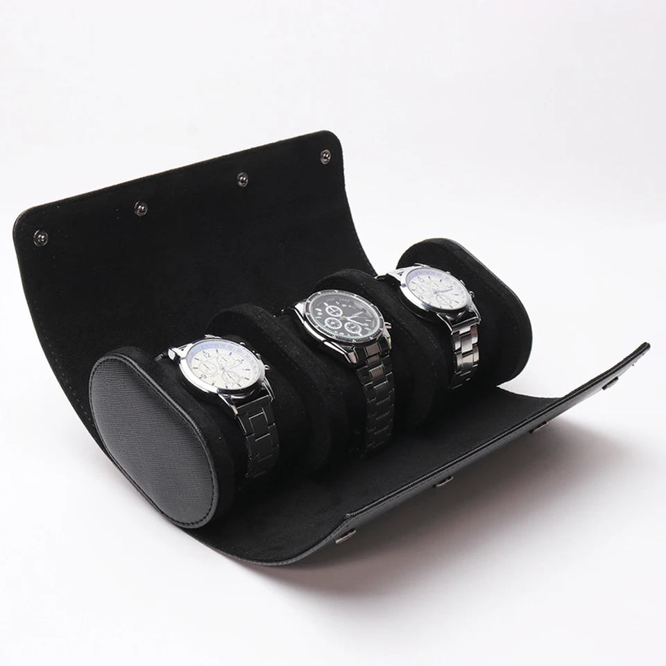 Watch Roll Travel Case - 3 Watch Storage and Organizer-Secure Storage with Innovative Removable Pillows & Solid Watch Organizer