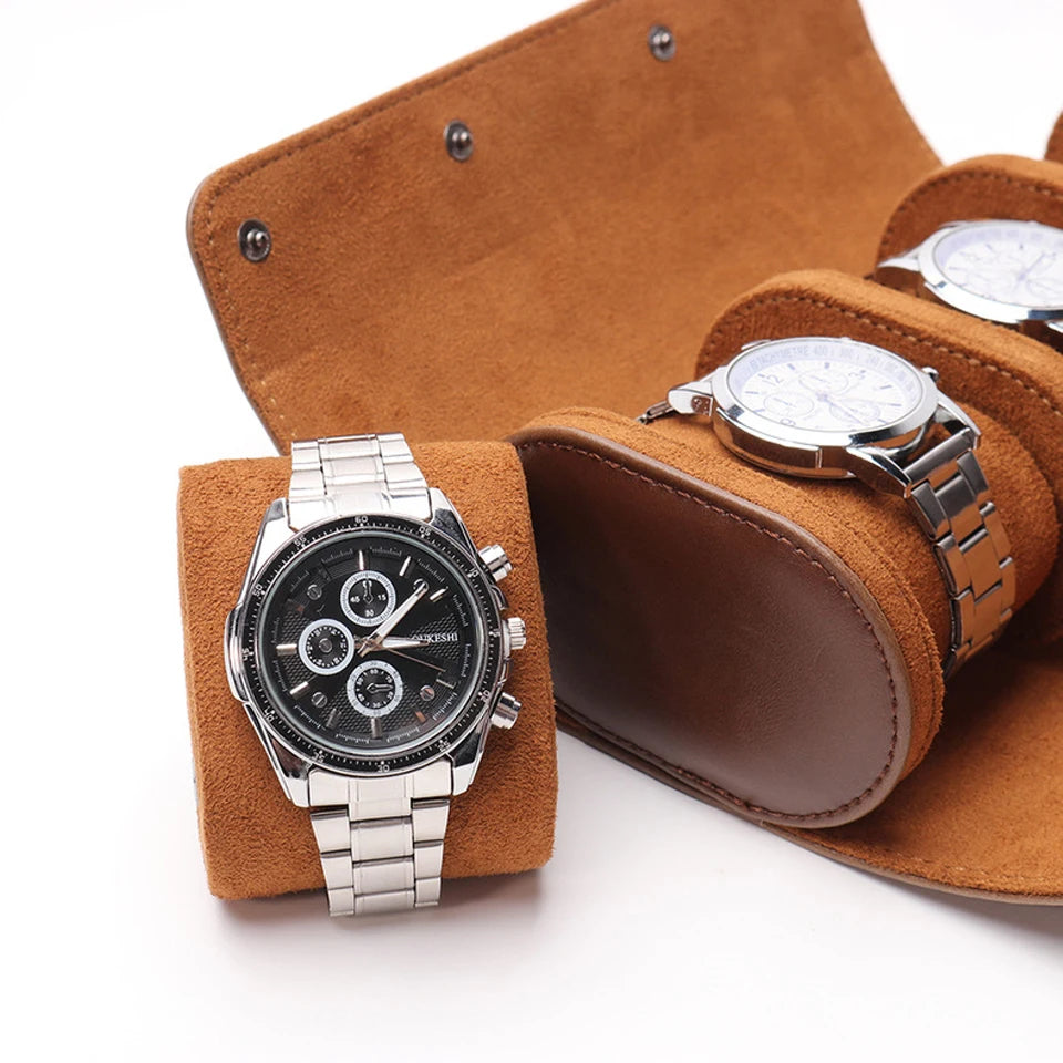 Watch Roll Travel Case - 3 Watch Storage and Organizer-Secure Storage with Innovative Removable Pillows & Solid Watch Organizer